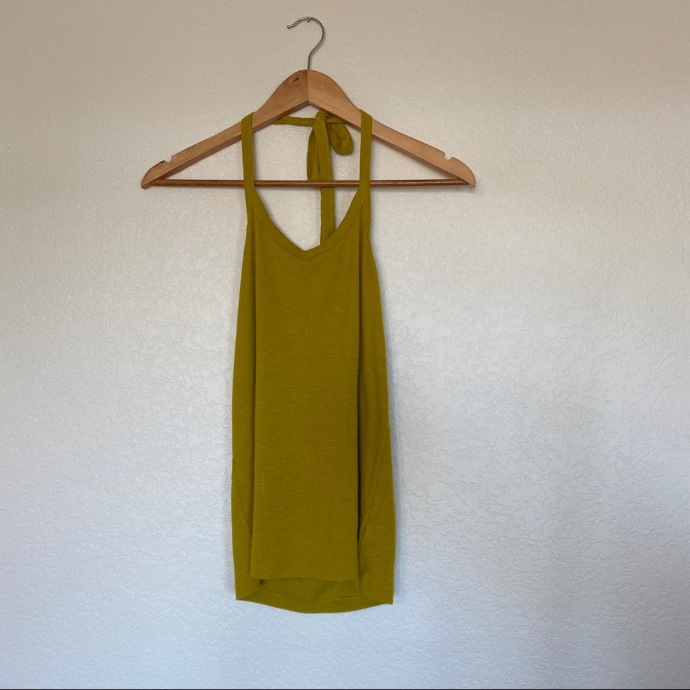 AERIE green ribbed halter tie tank top